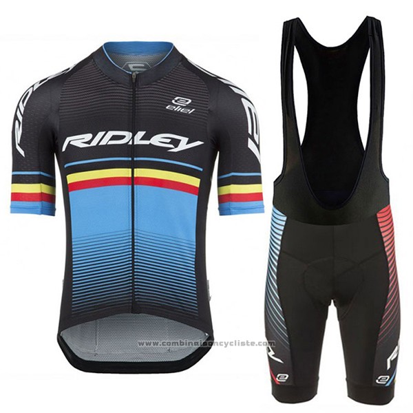 2017 Maillot Cyclisme Ridley Rincon Bleu Clair et Noir Manches Courtes et Cuissard