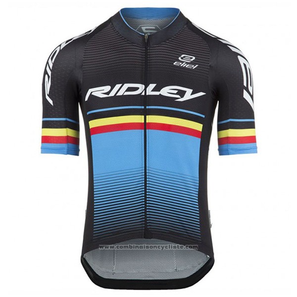 2017 Maillot Cyclisme Ridley Rincon Bleu Clair et Noir Manches Courtes et Cuissard