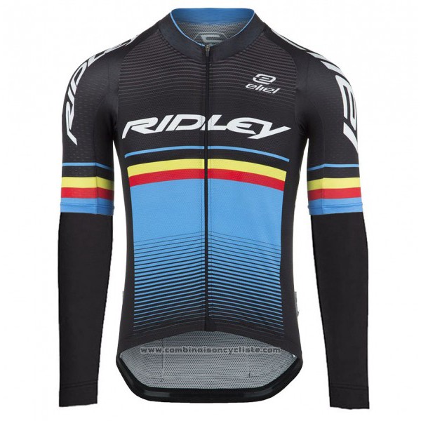 2017 Maillot Cyclisme Ridley Rincon Manches Longues et Cuissard Noir et Bleu Manches Courtes et Cuissard