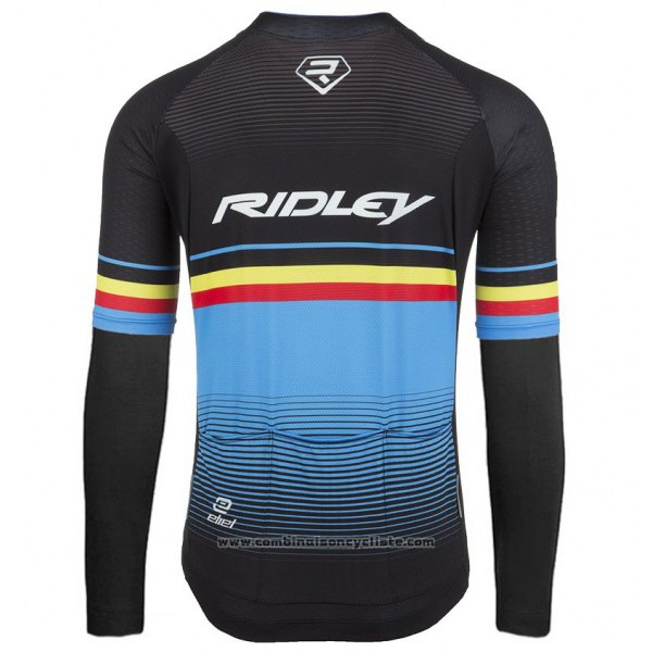 2017 Maillot Cyclisme Ridley Rincon Manches Longues et Cuissard Noir et Bleu Manches Courtes et Cuissard