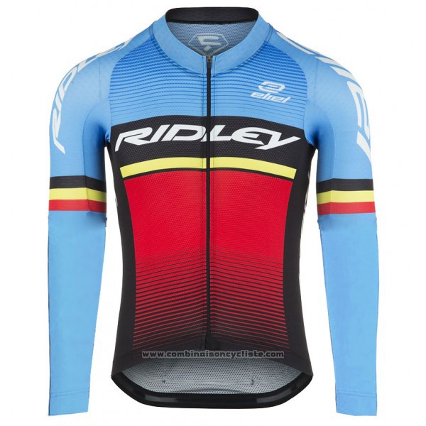 2017 Maillot Cyclisme Ridley Rincon Manches Longues et Cuissard Rouge et Bleu Manches Courtes et Cuissard