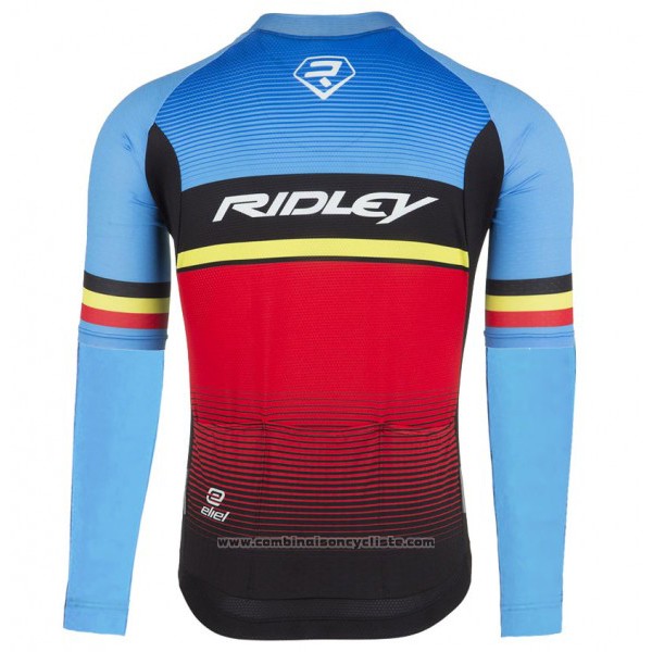 2017 Maillot Cyclisme Ridley Rincon Manches Longues et Cuissard Rouge et Bleu Manches Courtes et Cuissard