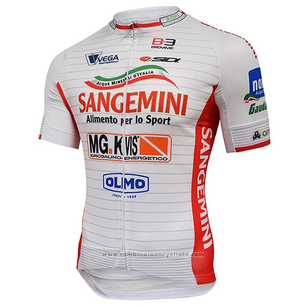 2017 Maillot Cyclisme Sangemini Blanc et Orange Manches Courtes et Cuissard