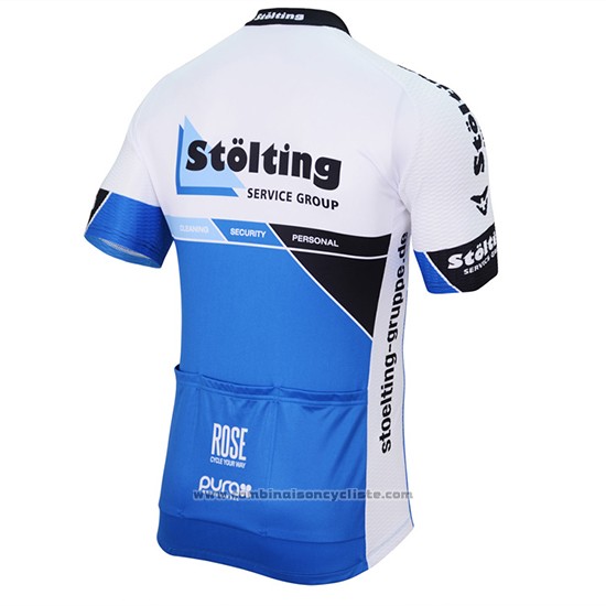 2017 Maillot Cyclisme Stolting Blanc et Bleu Manches Courtes et Cuissard