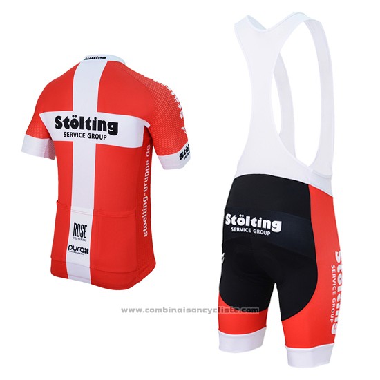 2017 Maillot Cyclisme Stolting Blanc et Rouge Manches Courtes et Cuissard