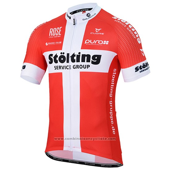 2017 Maillot Cyclisme Stolting Blanc et Rouge Manches Courtes et Cuissard