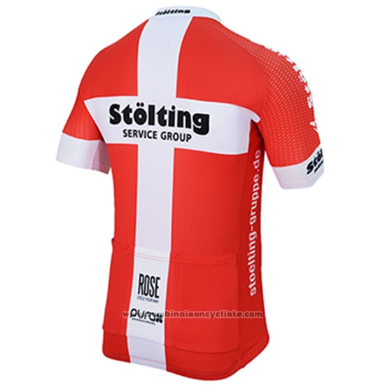 2017 Maillot Cyclisme Stolting Blanc et Rouge Manches Courtes et Cuissard