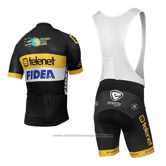 2017 Maillot Cyclisme Telenet Fidea Lions Noir Manches Courtes et Cuissard