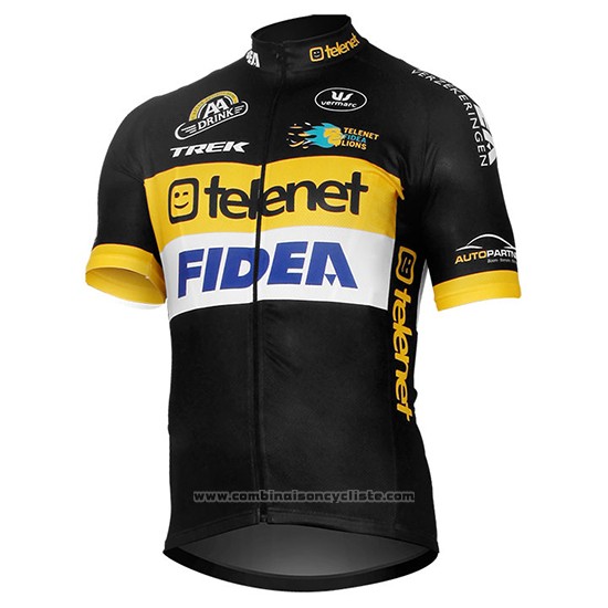 2017 Maillot Cyclisme Telenet Fidea Lions Noir Manches Courtes et Cuissard