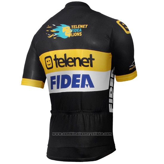 2017 Maillot Cyclisme Telenet Fidea Lions Noir Manches Courtes et Cuissard