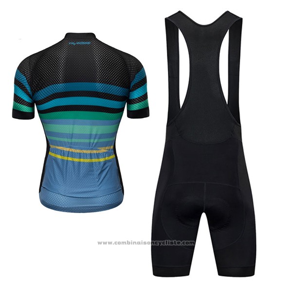 2017 Maillot Cyclisme Ykywbike Aa07 Adh07 Noir et Azur Manches Courtes et Cuissard