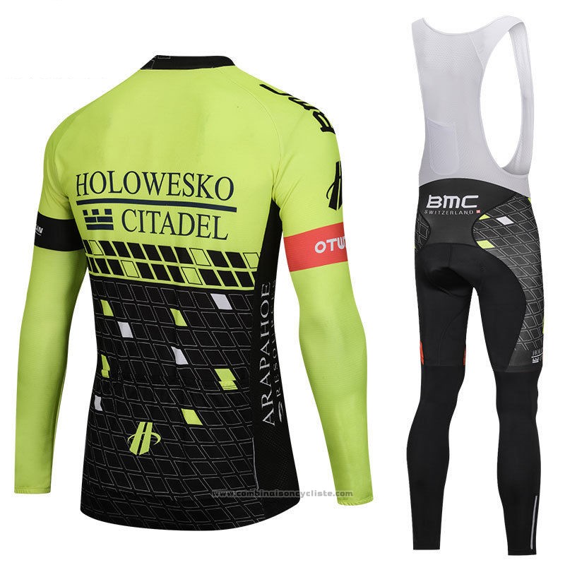 2018 Maillot Cyclisme Holowesko Citadel Vert et Noir Manches Longues et Cuissard