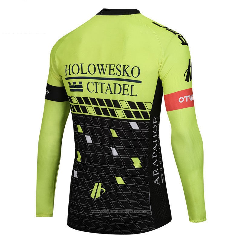 2018 Maillot Cyclisme Holowesko Citadel Vert et Noir Manches Longues et Cuissard