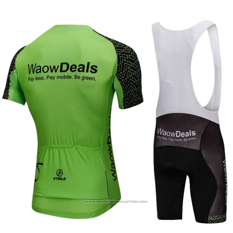 2018 Maillot Cyclisme Waowdeals Vert et Noir Manches Courtes et Cuissard