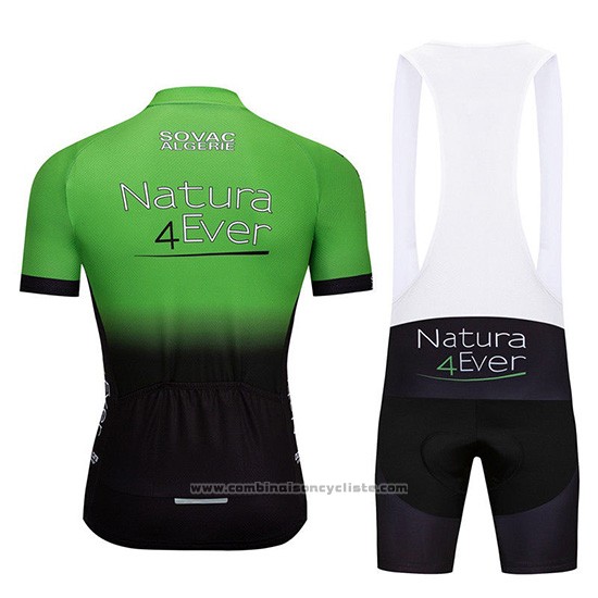 2019 Maillot Cyclisme Natura 4 Ever Vert Noir Manches Courtes et Cuissard