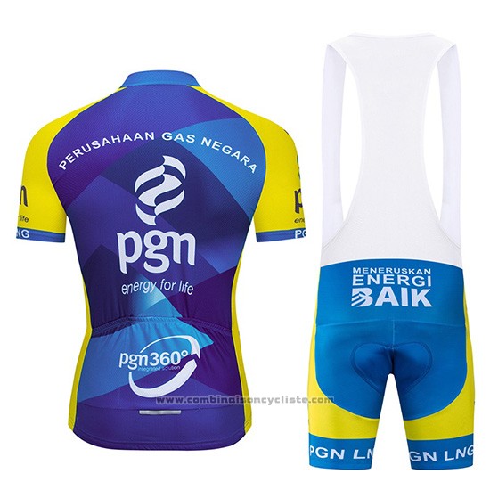 2019 Maillot Cyclisme PGN Bleu Brillant Jaune Manches Courtes et Cuissard