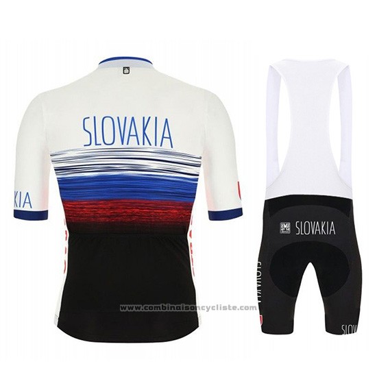 2019 Maillot Cyclisme Slowakeis Blanc Bleu Noir Manches Courtes et Cuissard