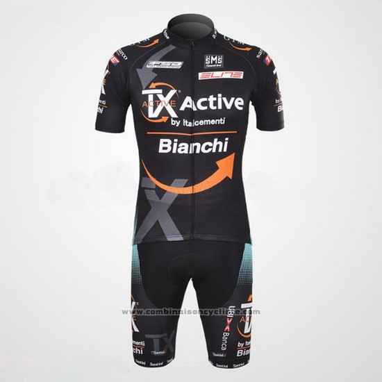 2012 Maillot Cyclisme Bianchi Noir et Orange Manches Courtes et Cuissard