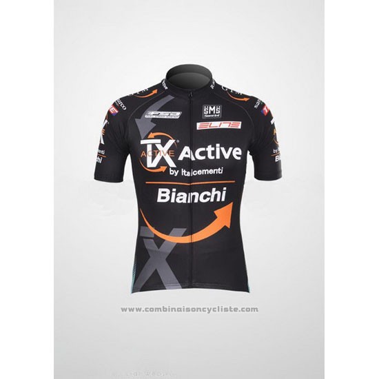 2012 Maillot Cyclisme Bianchi Noir et Orange Manches Courtes et Cuissard