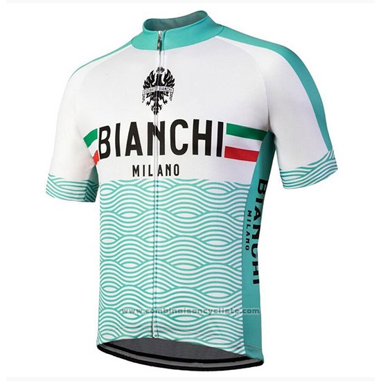 2018 Maillot Cyclisme Bianchi Attone Blanc et Vert Manches Courtes et Cuissard