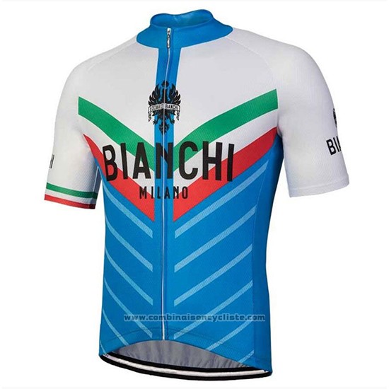 2018 Maillot Cyclisme Bianchi Tiera Blanc et Bleu Manches Courtes et Cuissard