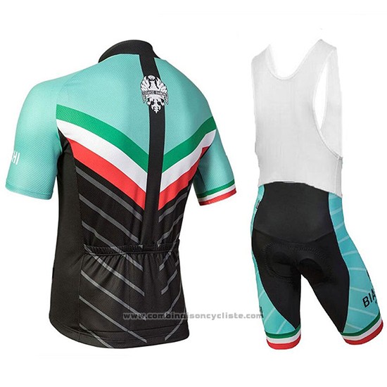 2018 Maillot Cyclisme Bianchi Tiera Lumiere Vert et Noir Manches Courtes et Cuissard