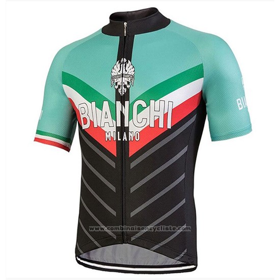 2018 Maillot Cyclisme Bianchi Tiera Lumiere Vert et Noir Manches Courtes et Cuissard