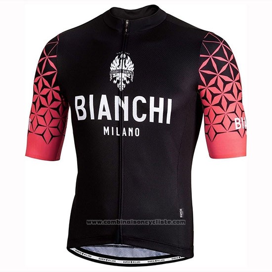 2019 Maillot Cyclisme Bianchi Milano Conca Noir Rouge Manches Courtes et Cuissard