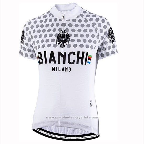 2019 Maillot Cyclisme Femme Bianchi Dot Blanc Manches Courtes et Cuissard