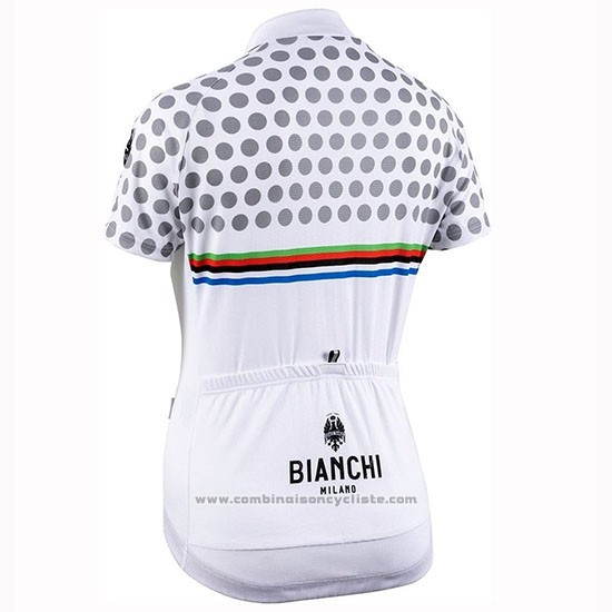 2019 Maillot Cyclisme Femme Bianchi Dot Blanc Manches Courtes et Cuissard