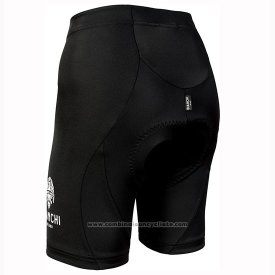 2019 Maillot Cyclisme Femme Bianchi Dot Noir Vert Manches Courtes et Cuissard