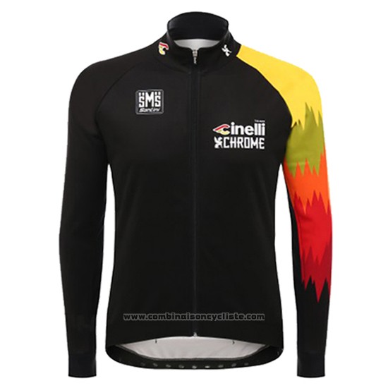 2016 Maillot Cyclisme Cinelli Chrome Noir et Jaune Manches Longues et Cuissard
