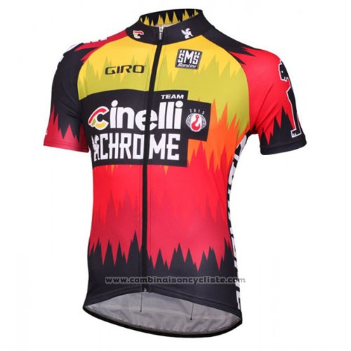 2016 Maillot Cyclisme Cinelli Chrome Rouge et Noir Manches Courtes et Cuissard