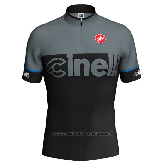 2016 Maillot Cyclisme Cinelli Noir et Gris Manches Courtes et Cuissard