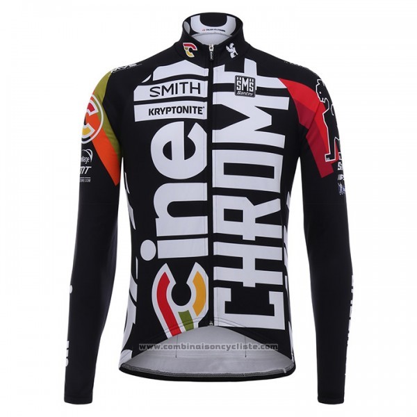 2017 Maillot Cyclisme Cinelli Chrome Noir et Blanc Manches Longues et Cuissard