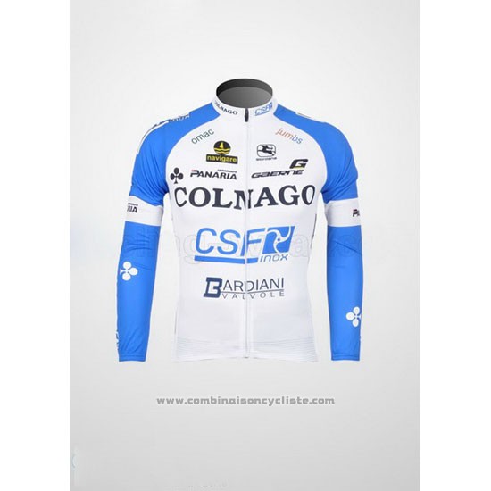 2012 Maillot Cyclisme Colnago Azur et Blanc Manches Longues et Cuissard