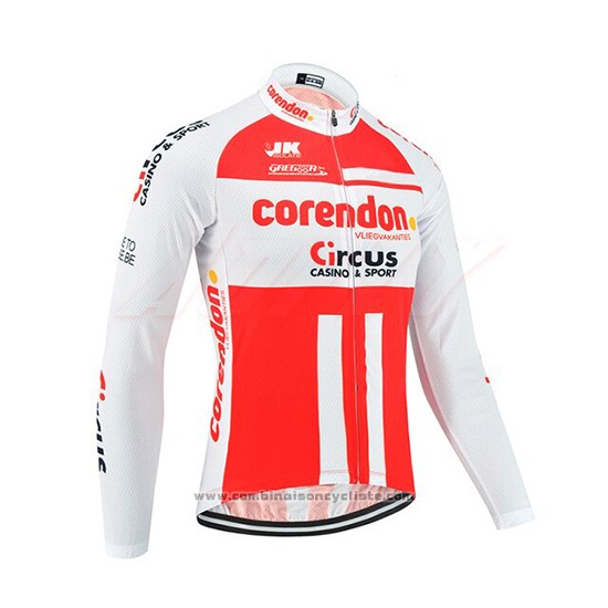 2019 Maillot Cyclisme Corendon Circus Blanc Rouge Manches Longues et Cuissard