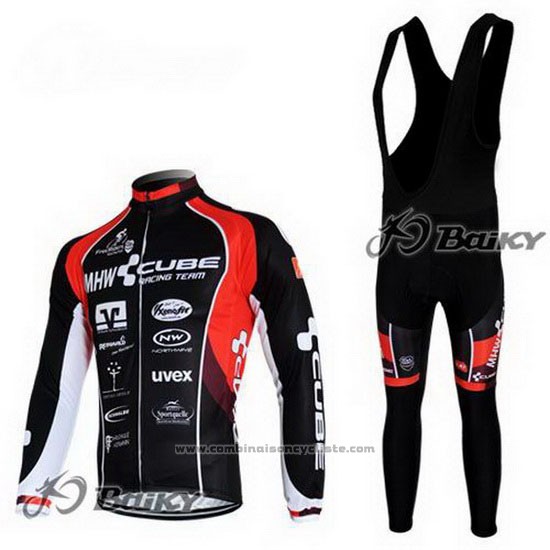 2012 Maillot Cyclisme Cube Noir et Rouge Manches Longues et Cuissard