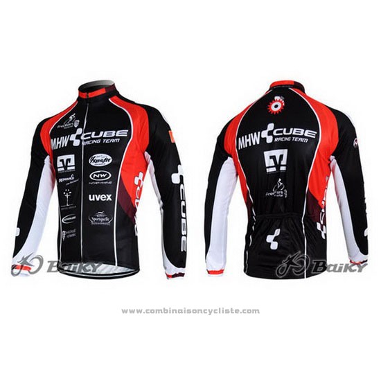 2012 Maillot Cyclisme Cube Noir et Rouge Manches Longues et Cuissard