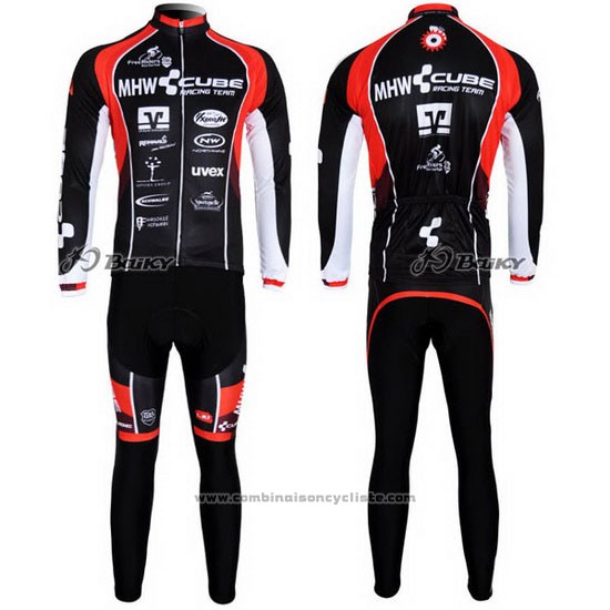 2012 Maillot Cyclisme Cube Noir et Rouge Manches Longues et Cuissard
