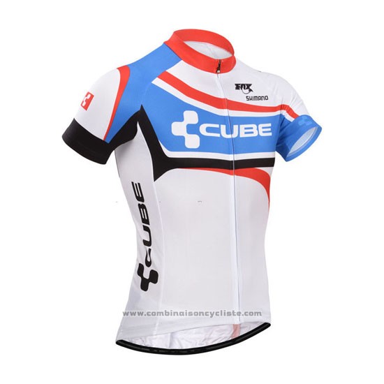 2014 Maillot Cyclisme Cube Blanc et Bleu Manches Courtes et Cuissard