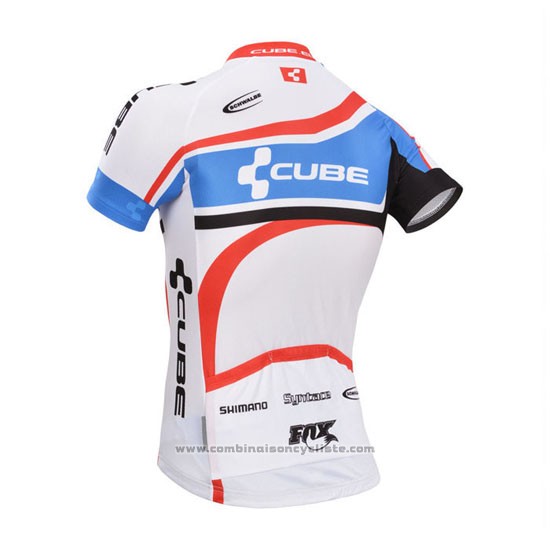 2014 Maillot Cyclisme Cube Blanc et Bleu Manches Courtes et Cuissard