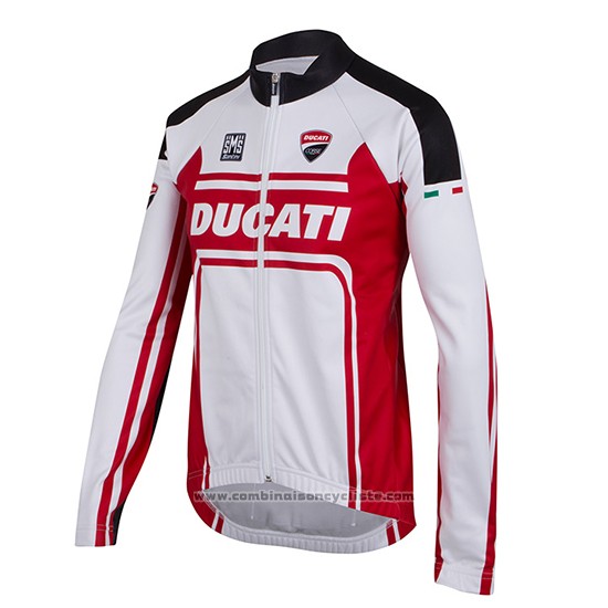 2016 Maillot Cyclisme Ducati Blanc et Rouge Manches Longues et Cuissard