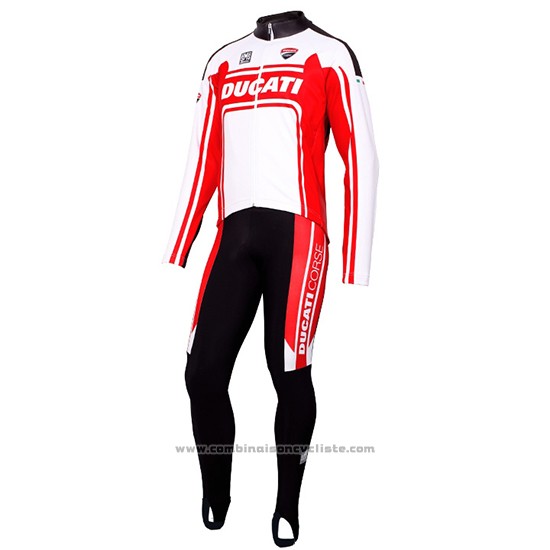 2016 Maillot Cyclisme Ducati Blanc et Rouge Manches Longues et Cuissard
