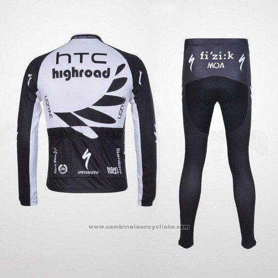 2011 Maillot Cyclisme HTC Highroad Noir et Blanc Manches Longues et Cuissard