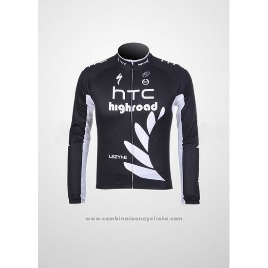 2011 Maillot Cyclisme HTC Highroad Noir et Blanc Manches Longues et Cuissard