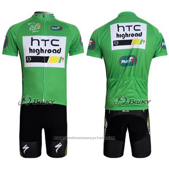 2011 Maillot Cyclisme HTC Highroad Vert et Blanc Manches Courtes et Cuissard