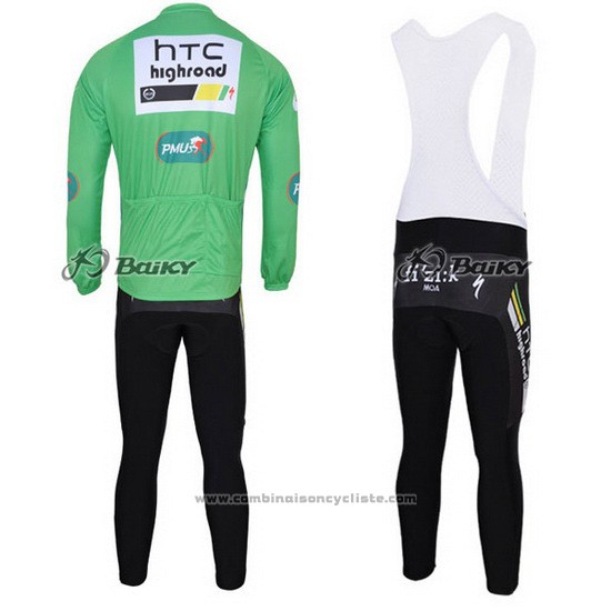 2011 Maillot Cyclisme HTC Highroad Vert et Blanc Manches Longues et Cuissard