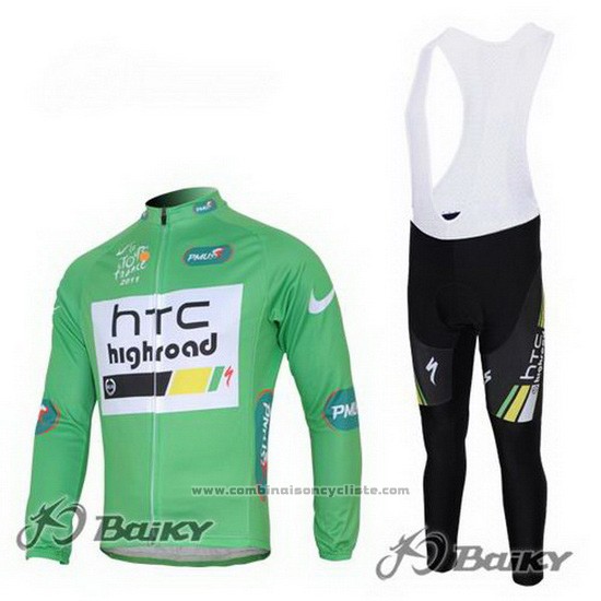 2011 Maillot Cyclisme HTC Highroad Vert et Blanc Manches Longues et Cuissard