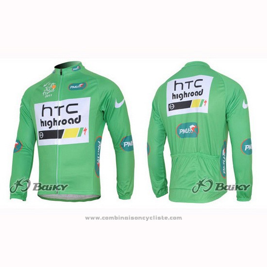 2011 Maillot Cyclisme HTC Highroad Vert et Blanc Manches Longues et Cuissard